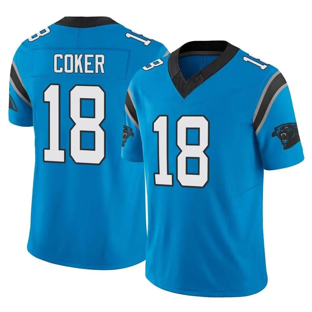 STECN C.Panthers #18 Jalen Coker Player Blue Vapor F.U.S.E. Limited Home Game Stitched Jerseys