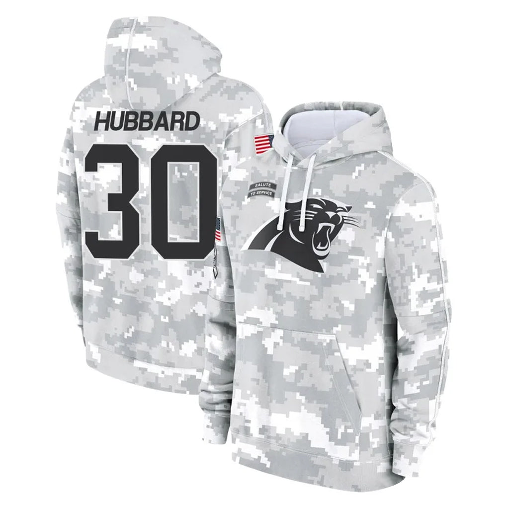 STECN C.Panthers #30 Chuba Hubbard Player Arctic Camo Salute to Service Pullover Hoodies Limited Game Stitched Jerseys