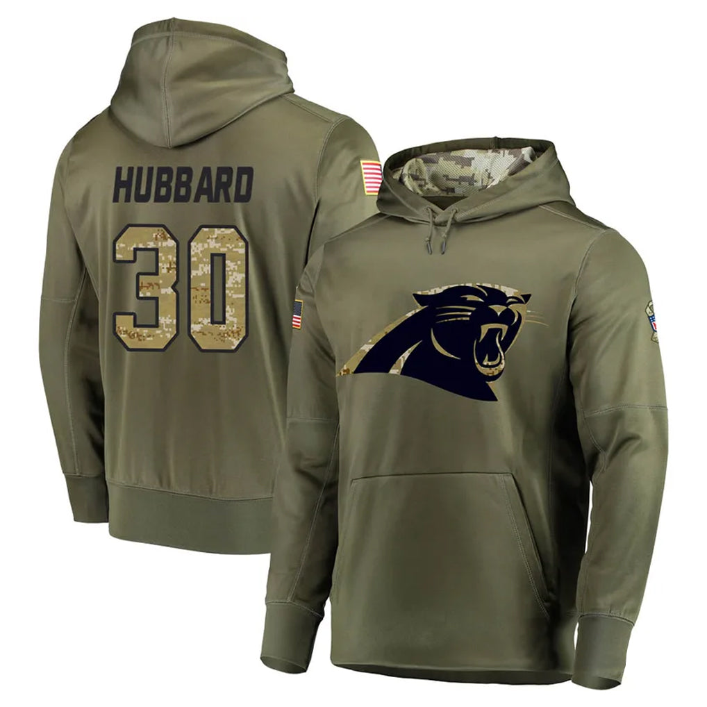 STECN C.Panthers #30 Chuba Hubbard Player Olive Salute to Service Hoodies Stitched Jerseys