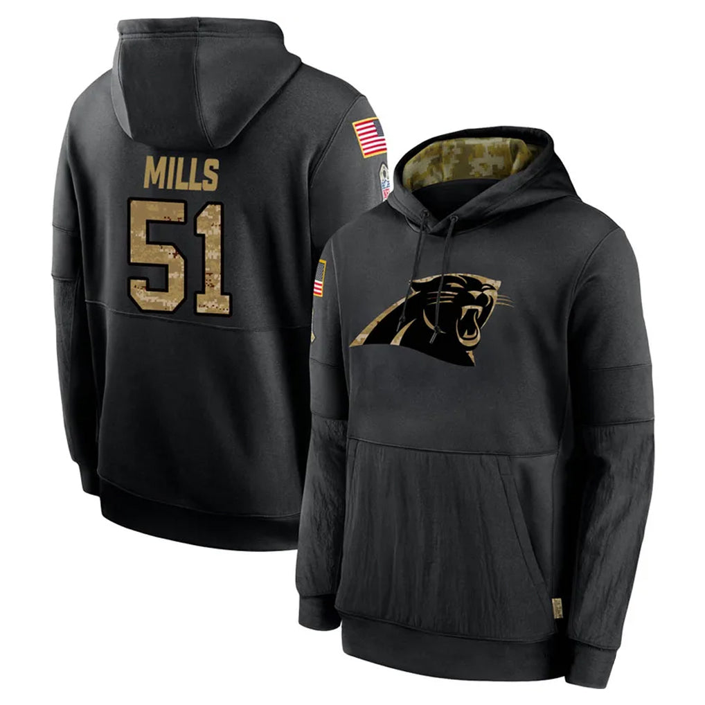 STECN C.Panthers #51 Sam Mills Player Black Salute to Service Pullover Hoodies Limited Game Stitched Jerseys