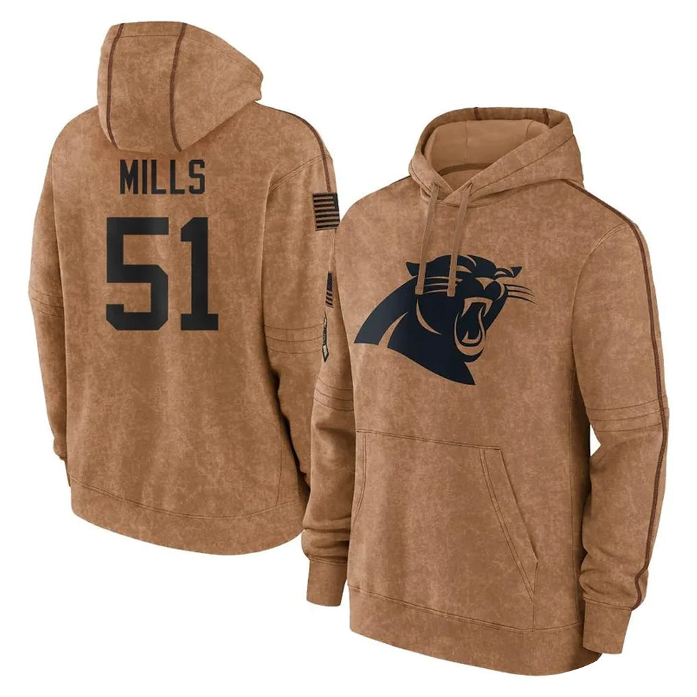 STECN C.Panthers #51 Sam Mills Player Brown Salute to Service Hoodies Limited Stitched Jerseys