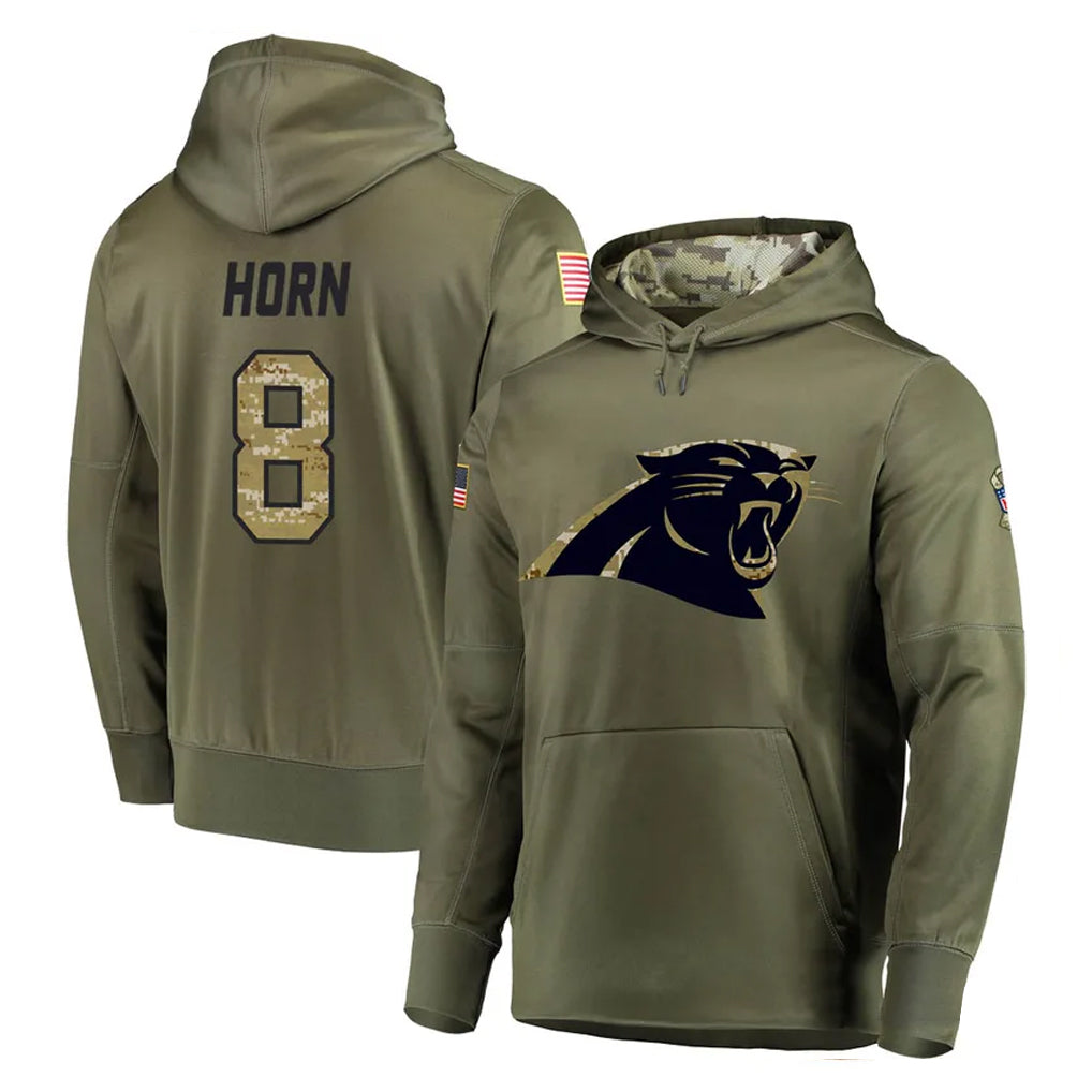STECN C.Panthers #8 Jaycee Horn Player Olive Salute to Service Hoodies Stitched Jerseys