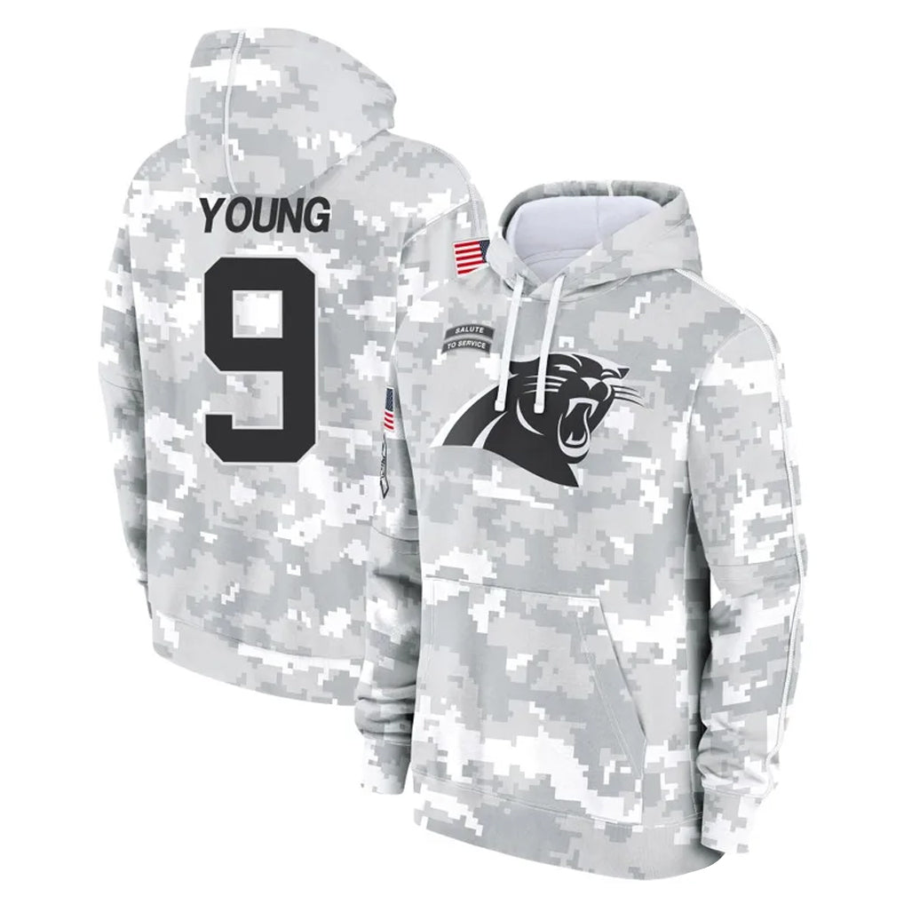 STECN C.Panthers #9 Bryce Young Player Arctic Camo Salute to Service Pullover Hoodies Limited Game Stitched Jerseys