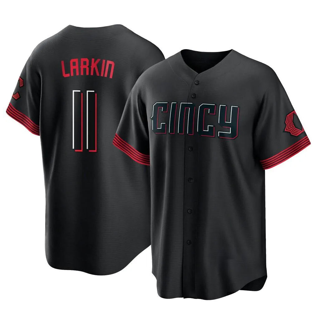 STECN C.Reds #11 Barry Larkin Player Black City Connect Home Game Stitched Jerseys