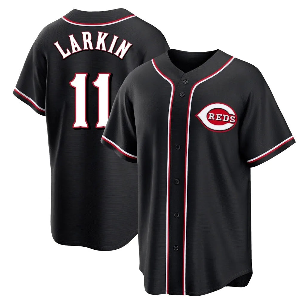 STECN C.Reds #11 Barry Larkin Player Black Fashion Out Home Game Stitched Jerseys