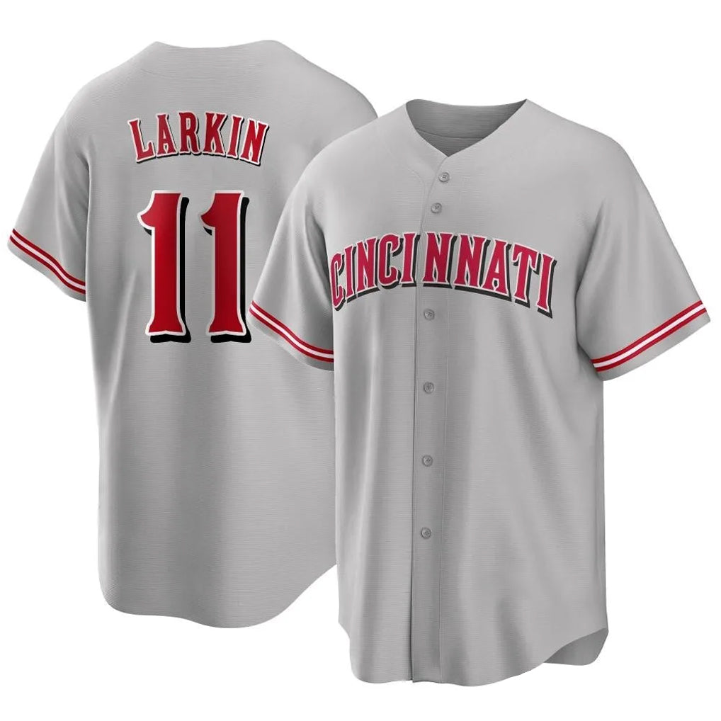 STECN C.Reds #11 Barry Larkin Player Gray Home Game Stitched Jerseys