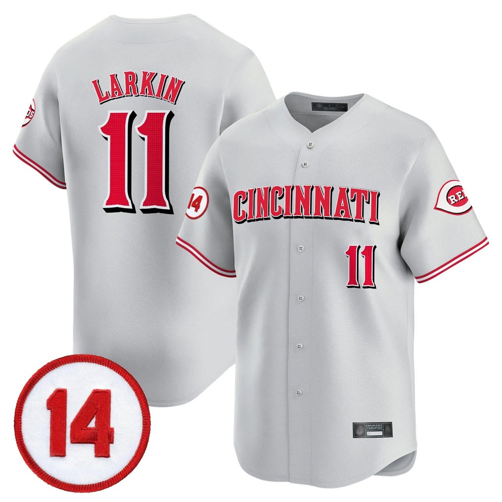 STECN C.Reds #11 Barry Larkin Player Gray Vapor Premier Limited Home Stitched Jerseys