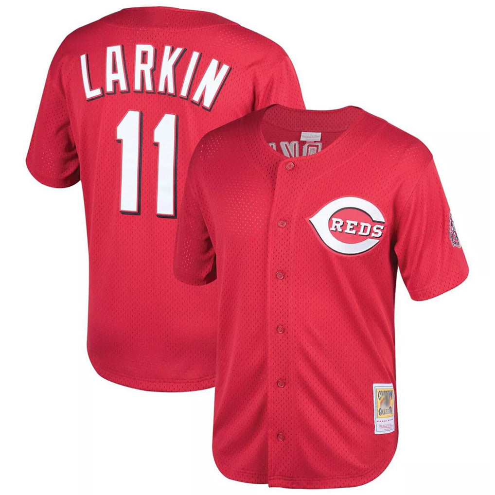 STECN C.Reds #11 Barry Larkin Player Mitchell & Ness Red Throwback Cooperstown Mesh Game Stitched Jerseys