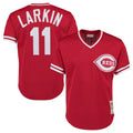 STECN C.Reds #11 Barry Larkin Player Mitchell & Ness Red Throwback Cooperstown Mesh T-shirt Game Stitched Jerseys