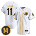 STECN C.Reds #11 Barry Larkin Player White-Gold Vapor Premier Limited Home Stitched Jerseys
