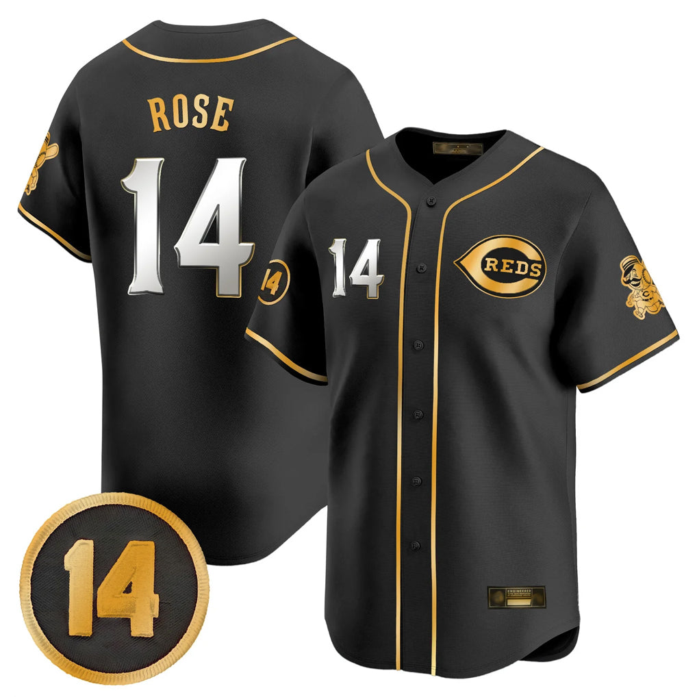 STECN C.Reds #14 Pete Rose Player Black-Gold Vapor Premier Limited Home Stitched Jerseys