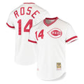 STECN C.Reds #14 Pete Rose Player Mitchell & Ness White Throwback Cooperstown Mesh T-shirt Game Stitched Jerseys