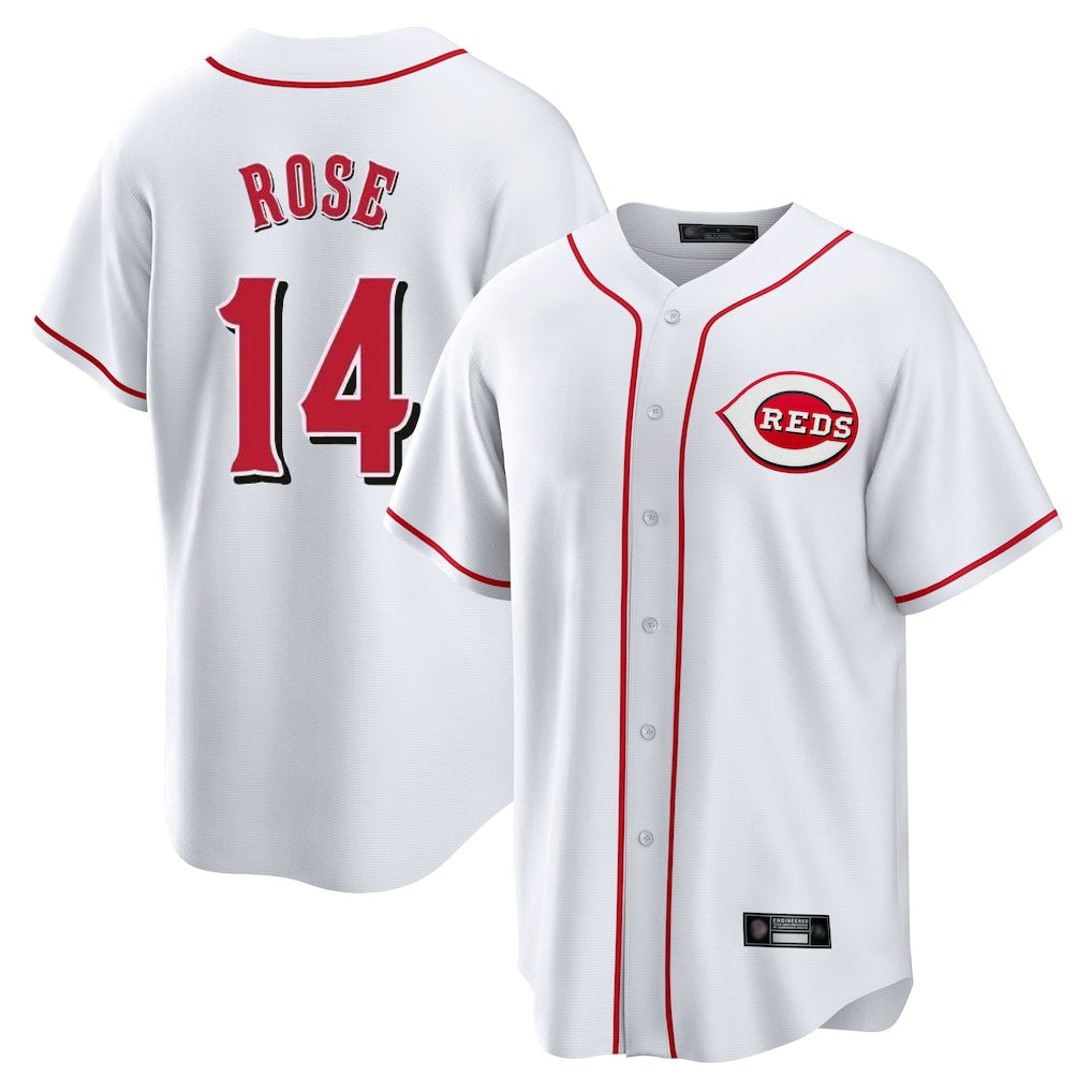 STECN C.Reds #14 Pete Rose Player White Game Home Stitched Jerseys