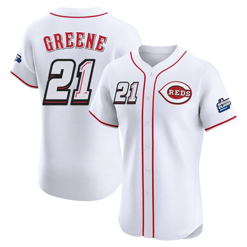 STECN C.Reds #21 Hunter Greene Player White Speedway Classic Limited Elite Home Stitched Jerseys
