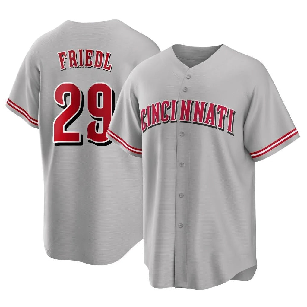 STECN C.Reds #29 TJ Friedl Player Gray Home Game Stitched Jerseys