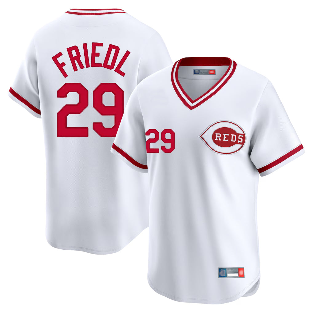 STECN C.Reds #29 TJ Friedl Player White Cooperstown Collection Limited T-shirt Home Stitched Jerseys