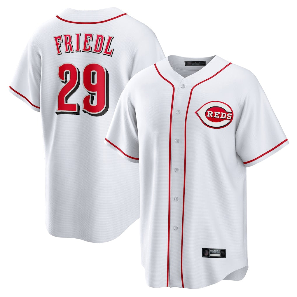 STECN C.Reds #29 TJ Friedl Player White Game Home Stitched Jerseys