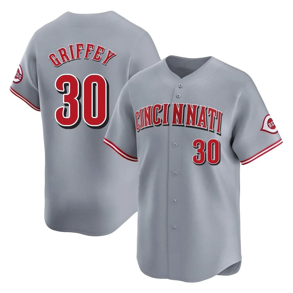STECN C.Reds #30 Ken Griffey Player Gray Home Limited Stitched Jerseys