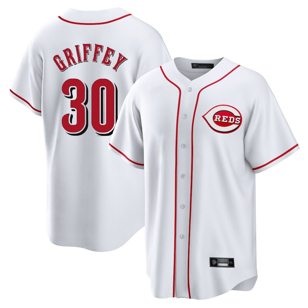 STECN C.Reds #30 Ken Griffey Player White Game Home Stitched Jerseys