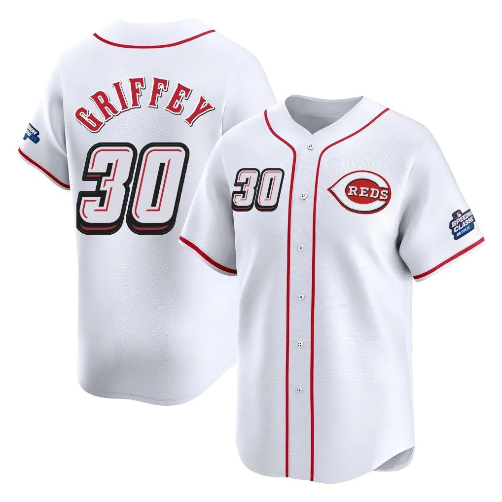 STECN C.Reds #30 Ken Griffey Player White Speedway Classic Home Limited Stitched Jerseys