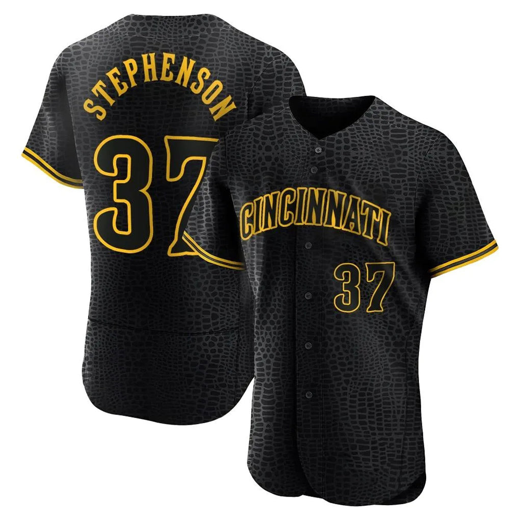 STECN C.Reds #37 Tyler Stephenson Player Black Snake Skin City Limited Elite Home Stitched Jerseys