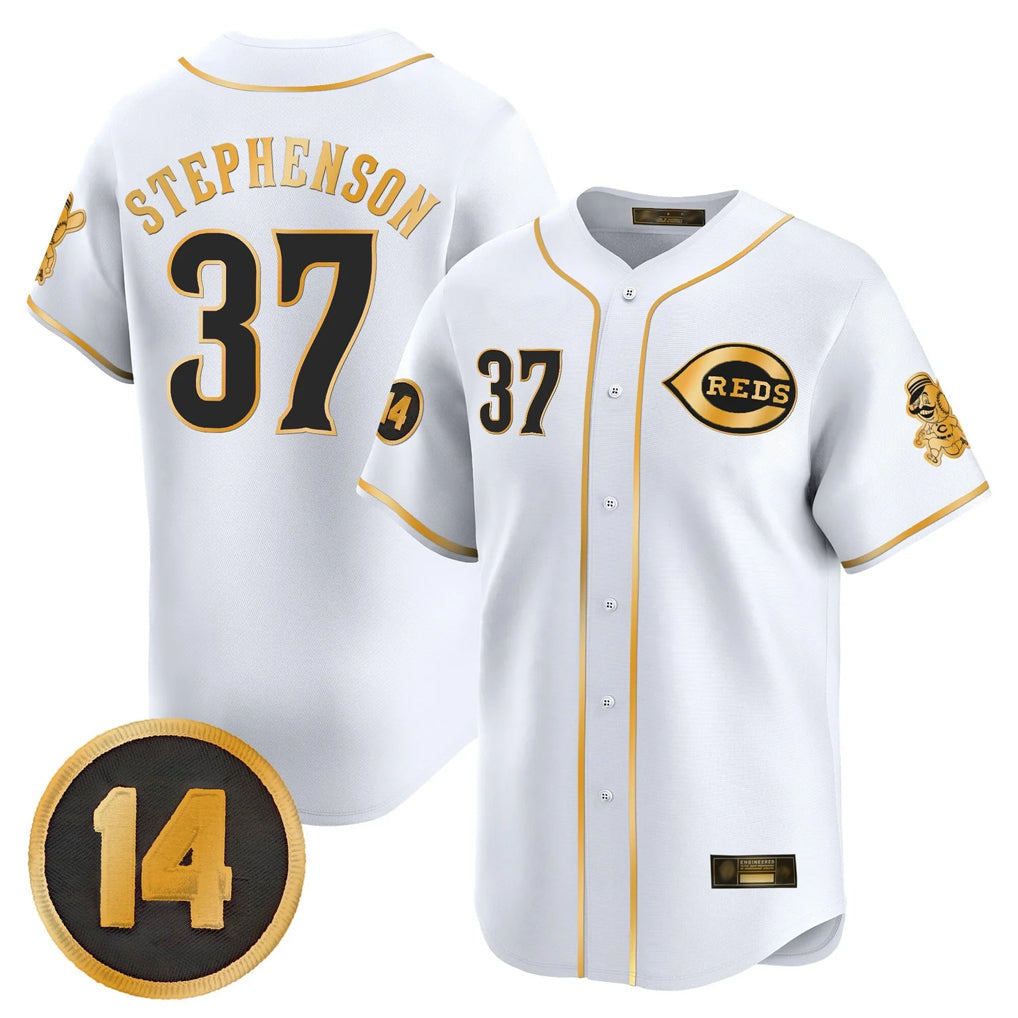 STECN C.Reds #37 Tyler Stephenson Player White-Gold Vapor Premier Limited Home Stitched Jerseys