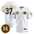 STECN C.Reds #37 Tyler Stephenson Player White-Gold Vapor Premier Limited Home Stitched Jerseys