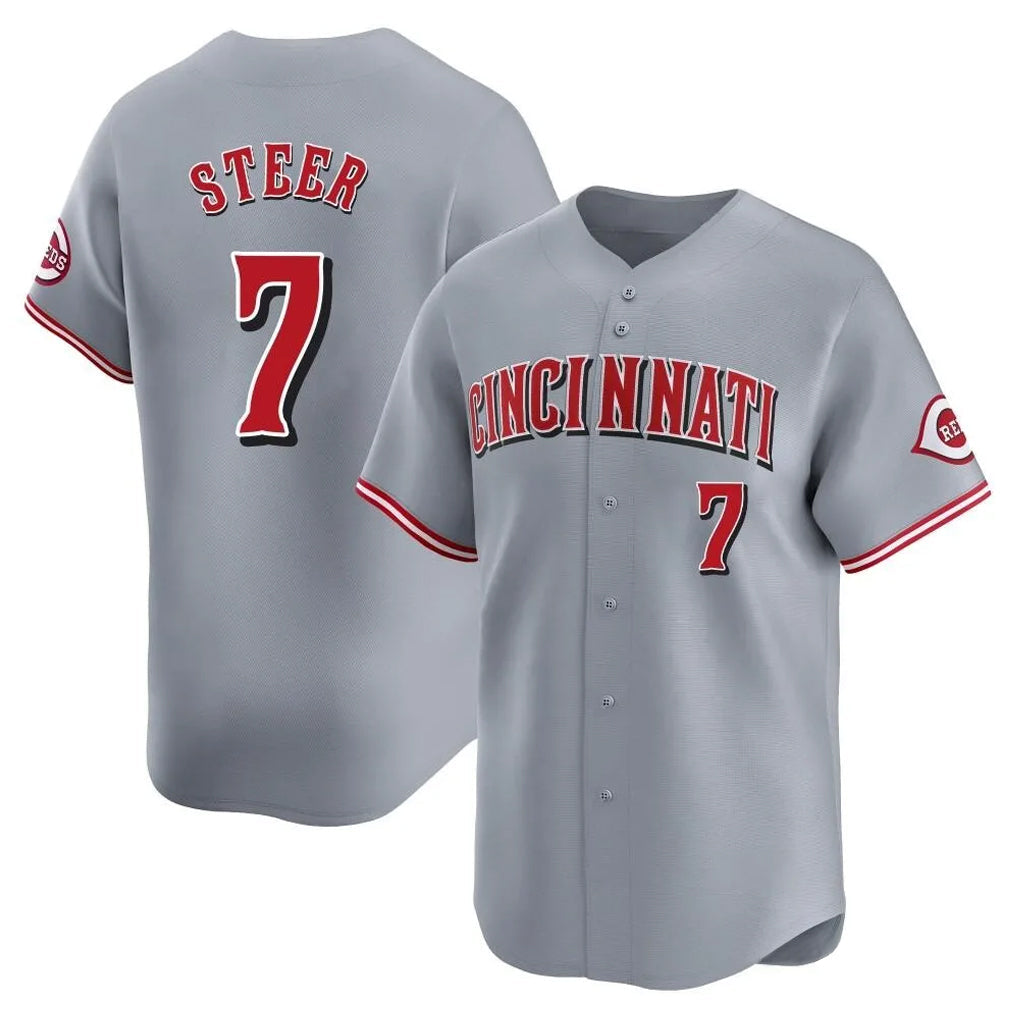 STECN C.Reds #7 Spencer Steer Player Gray Home Limited Stitched Jerseys
