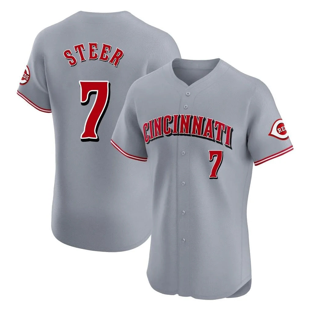 STECN C.Reds #7 Spencer Steer Player Gray Limited Elite Home Stitched Jerseys