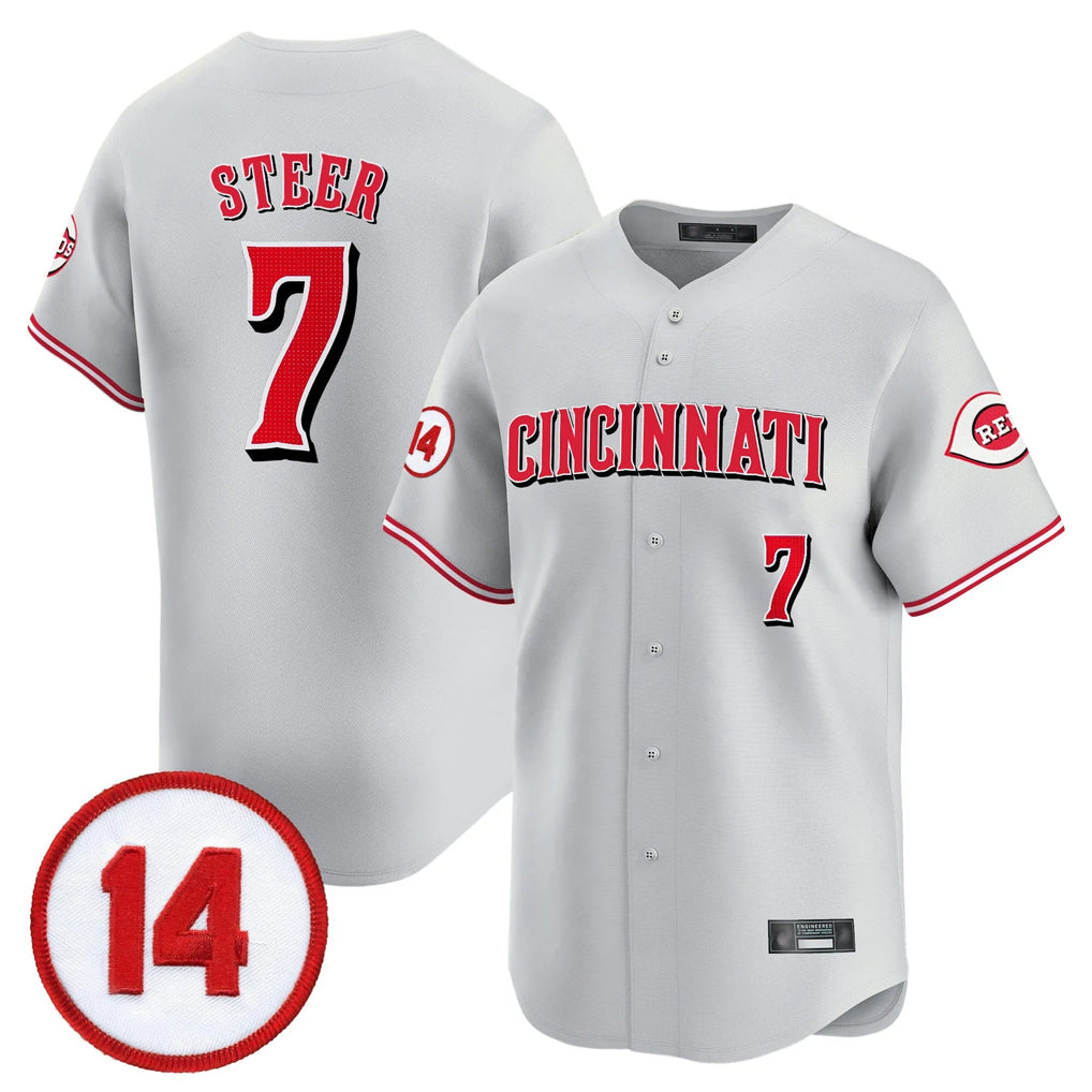STECN C.Reds #7 Spencer Steer Player Gray Vapor Premier Limited Home Stitched Jerseys