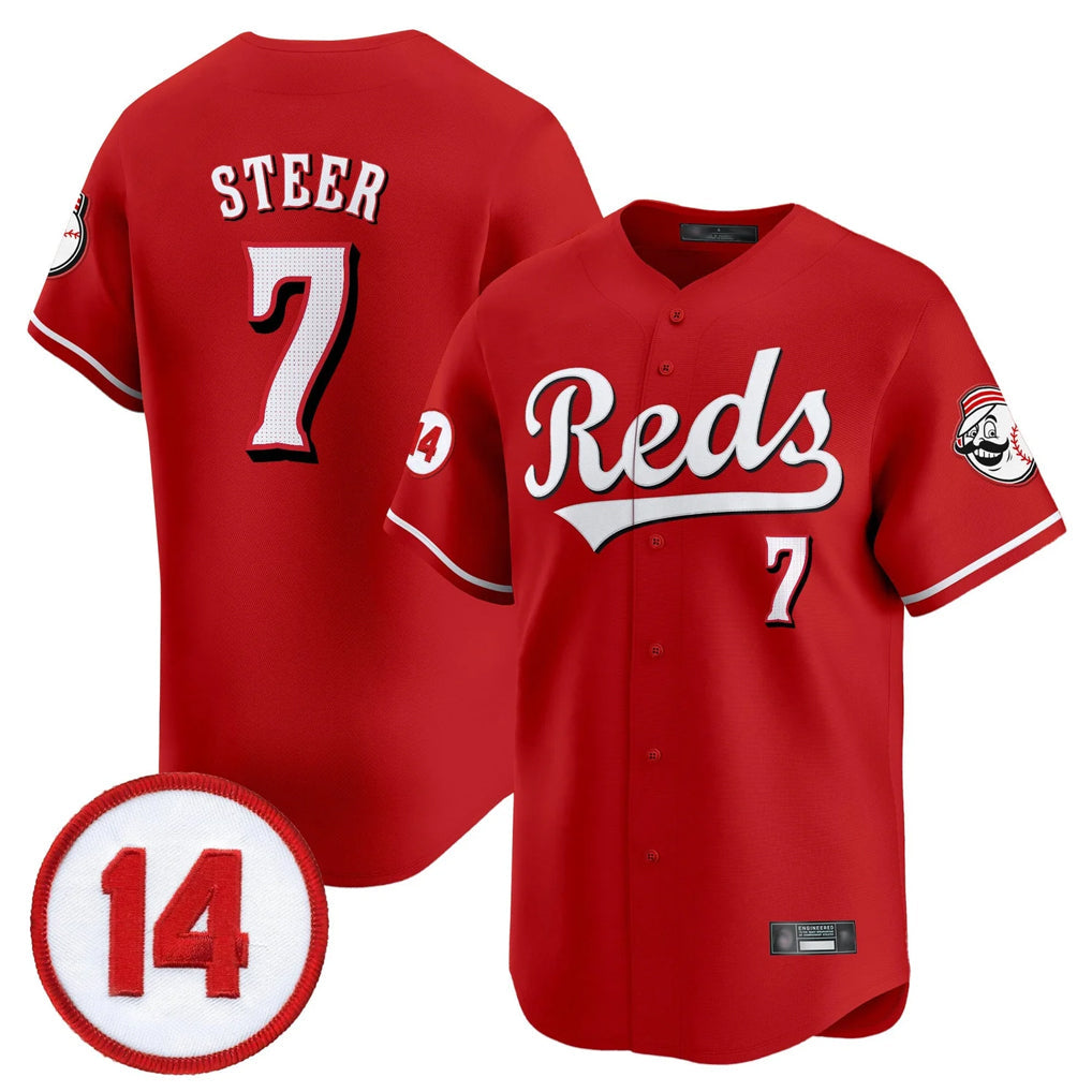 STECN C.Reds #7 Spencer Steer Player Red Vapor Premier Limited Home Stitched Jerseys