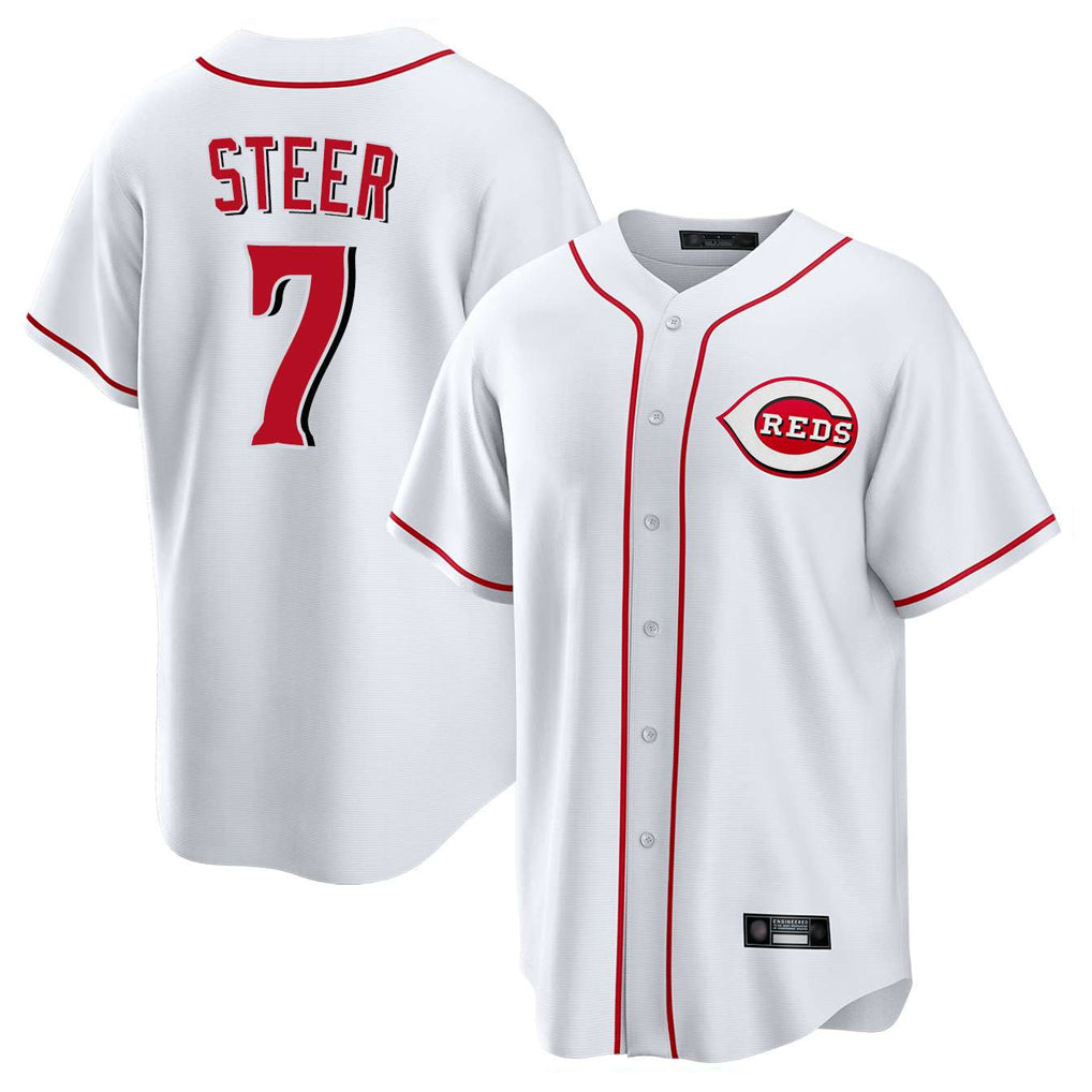 STECN C.Reds #7 Spencer Steer Player White Game Home Stitched Jerseys