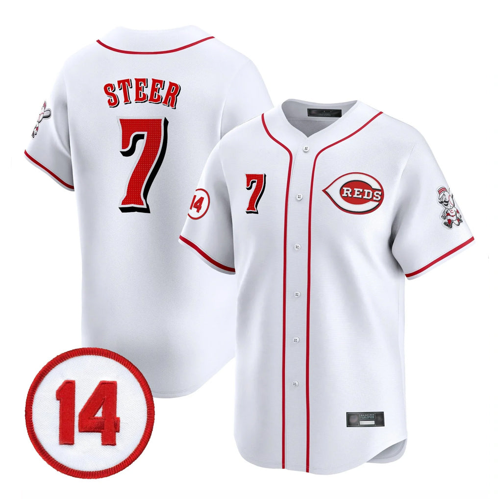 STECN C.Reds #7 Spencer Steer Player White Vapor Premier Limited Home Stitched Jerseys
