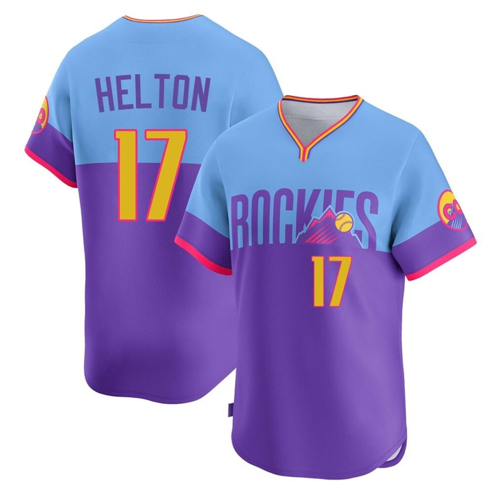 STECN C.Rockies #17 Todd Helton Player Purple-Light Blue City Connect Limited Home T-shirt Stitched Jerseys