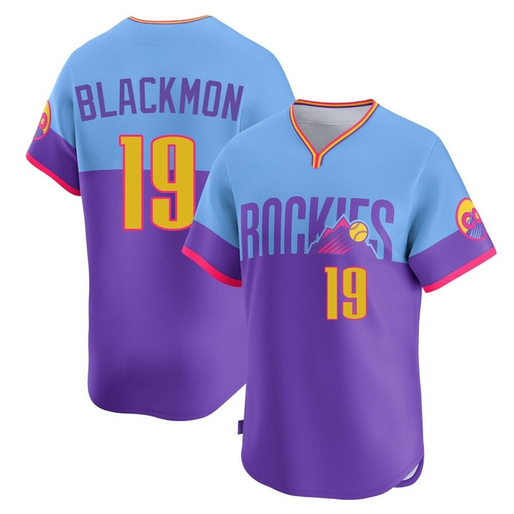 STECN C.Rockies #19 Charlie Blackmon Player Purple-Light Blue City Connect Limited Home T-shirt Stitched Jerseys