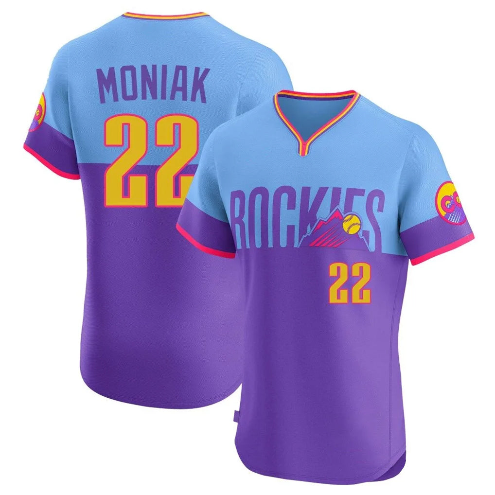STECN C.Rockies #22 Mickey Moniak Player Purple-Light Blue City Connect Limited Elite Home T-shirt Stitched Jerseys