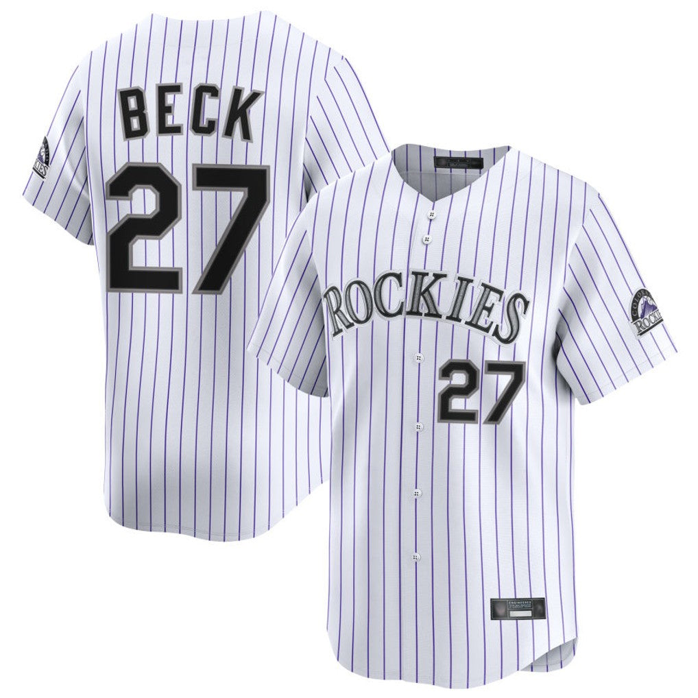 STECN C.Rockies #27 Jordan Beck Player White Limited Home Stitched Jersey