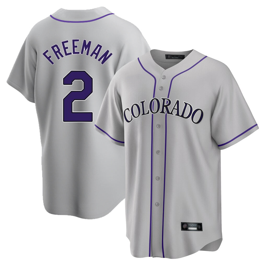 STECN C.Rockies #2 Tyler Freeman Player Gray Game Home Stitched Jerseys