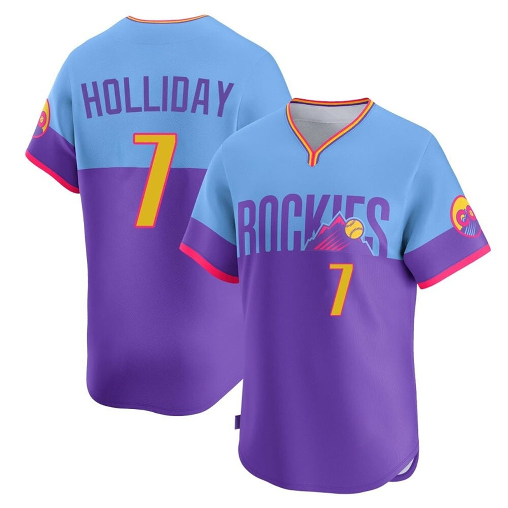 STECN C.Rockies #7 Matt Holliday Player Purple-Light Blue City Connect Limited Home T-shirt Stitched Jerseys