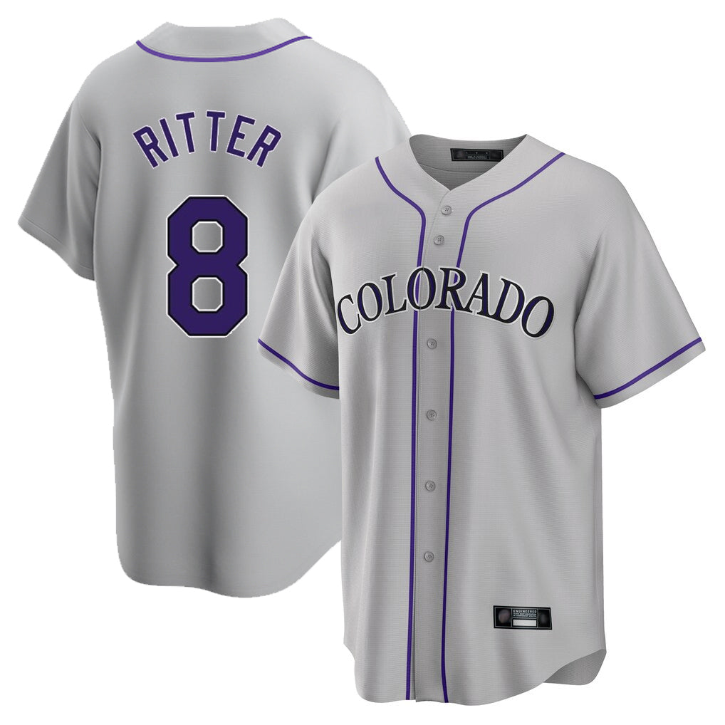 STECN C.Rockies #8 Ryan Ritter Player Gray Game Home Stitched Jerseys