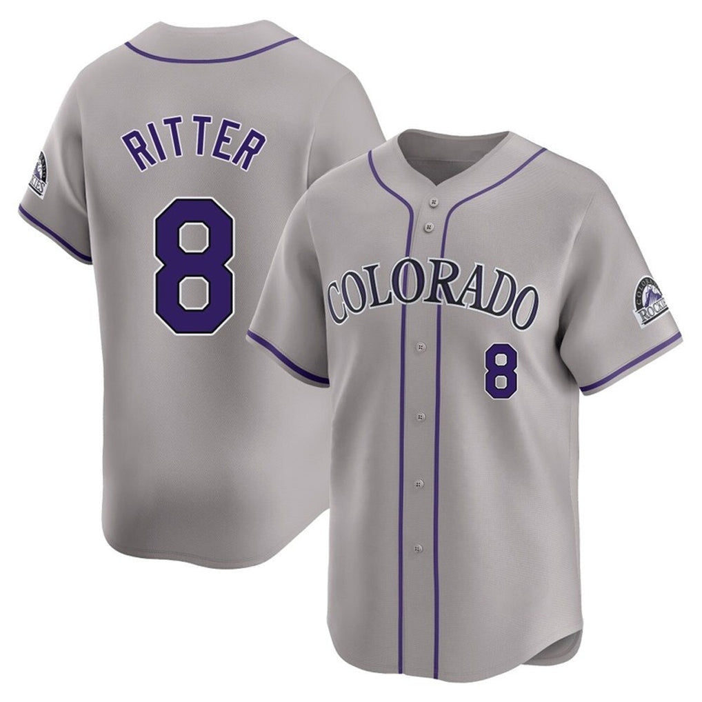 STECN C.Rockies #8 Ryan Ritter Player Gray Limited Home Stitched Jerseys