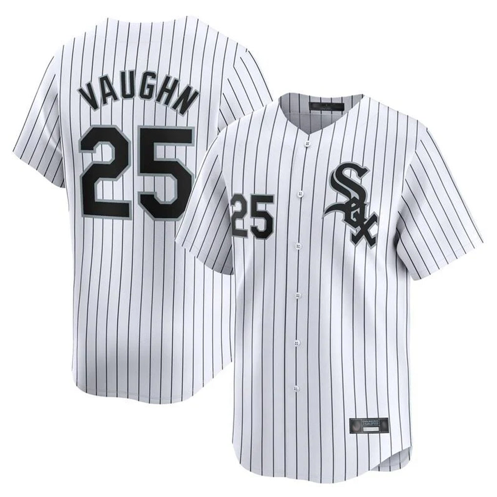 STECN C.White Sox #25 Andrew Vaughn Player White Stripe Limited Home Stitched Jersey