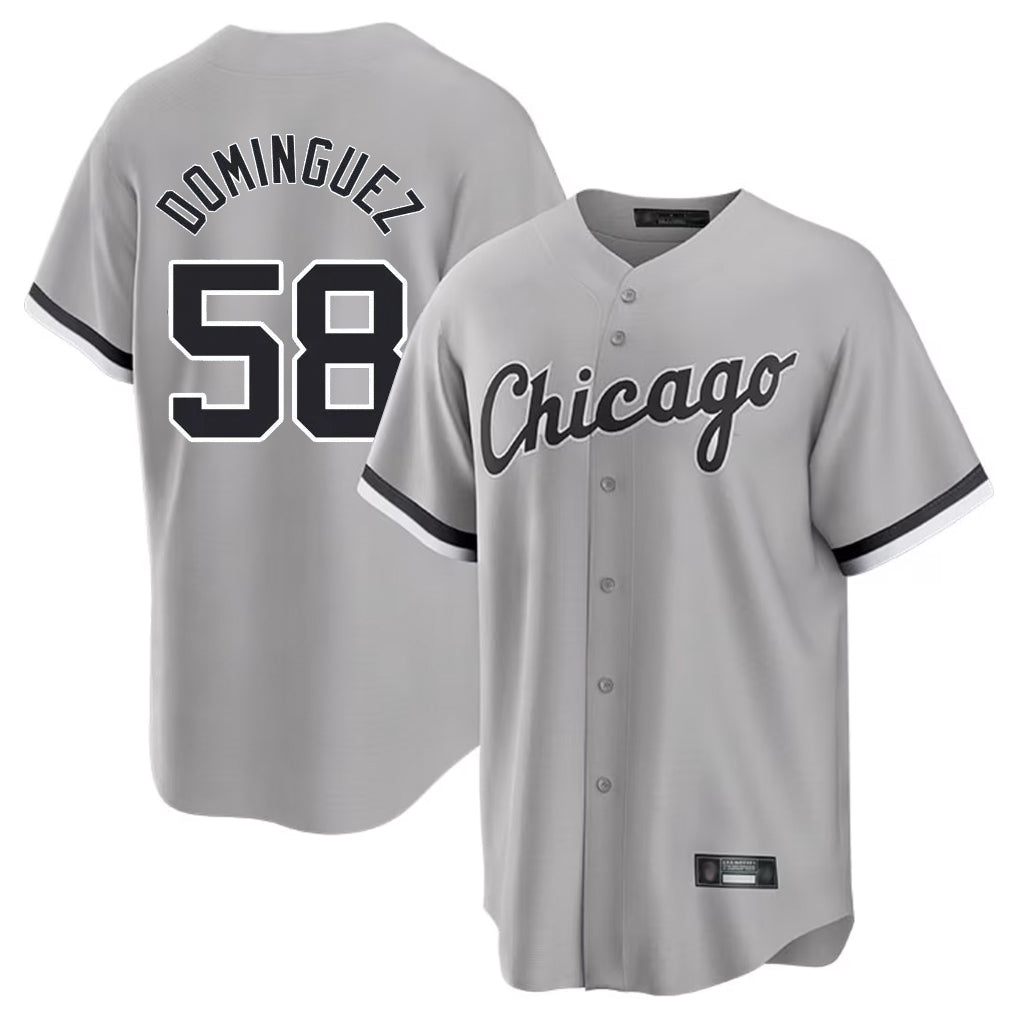 STECN C.White Sox #58 Seranthony Dom¡§anguez Player Gray Home Game Stitched Jerseys