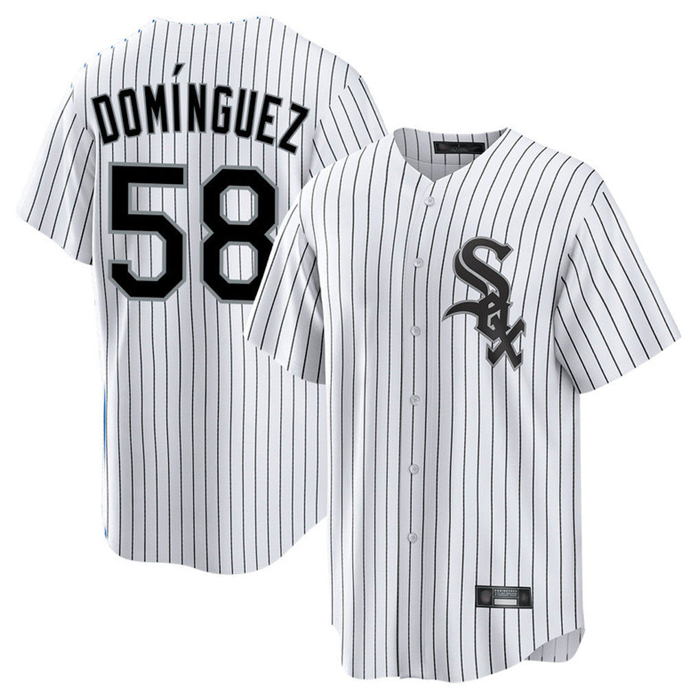 STECN C.White Sox #58 Seranthony Dom¡§anguez Player White Stripe Home Game Stitched Jerseys