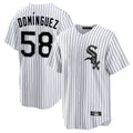 STECN C.White Sox #58 Seranthony Dom¡§anguez Player White Stripe Home Game Stitched Jerseys