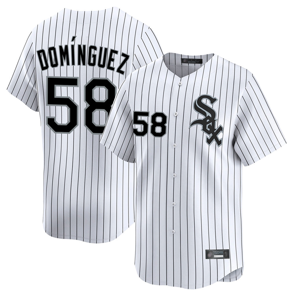 STECN C.White Sox #58 Seranthony Dom¡§anguez Player White Stripe Limited Home Stitched Jerseys
