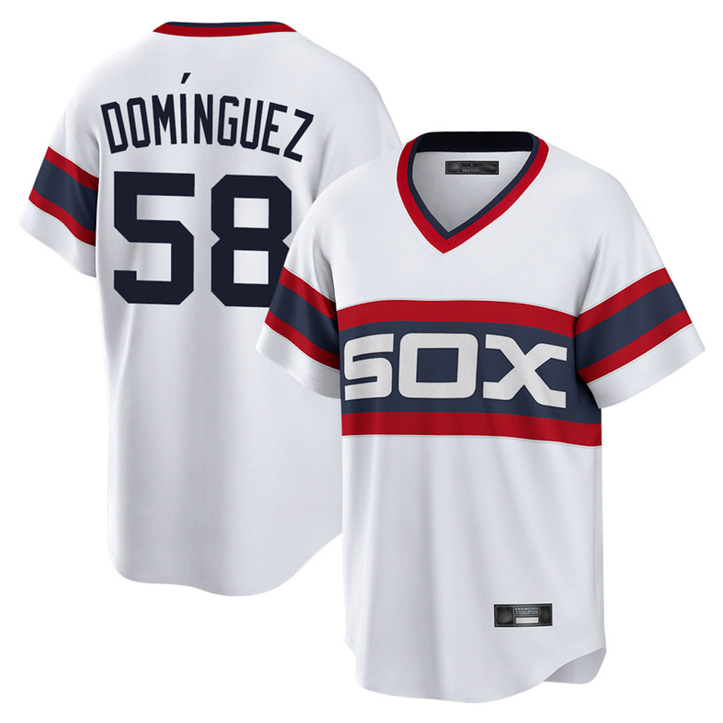 STECN C.White Sox #58 Seranthony Dom¡§anguez Player White T-shirt Home Game Stitched Jerseys
