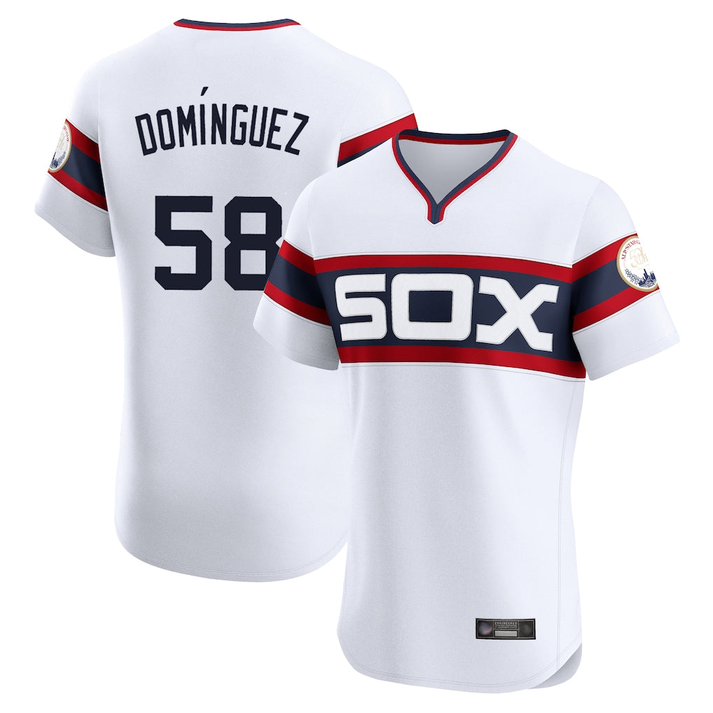STECN C.White Sox #58 Seranthony Dom¡§anguez Player White T-shirt Limited Elite Home Stitched Jerseys
