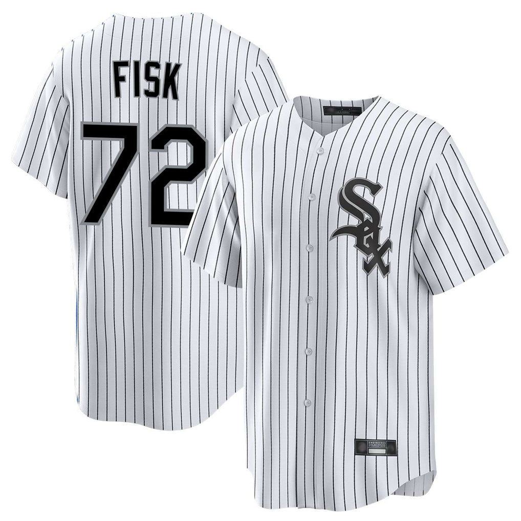 STECN C.White Sox #72 Carlton Fisk Player White Stripe Home Game Stitched Jerseys