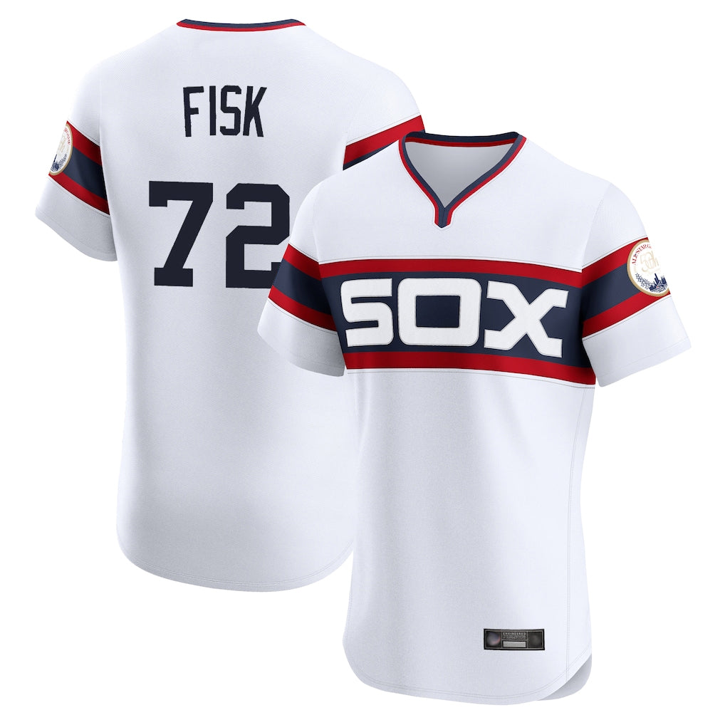 STECN C.White Sox #72 Carlton Fisk Player White T-shirt Limited Elite Home Stitched Jerseys